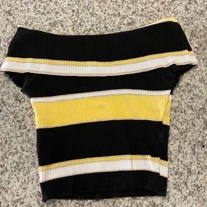 Yellow & Black Off Shoulder Crop Top - Fashion Nova
